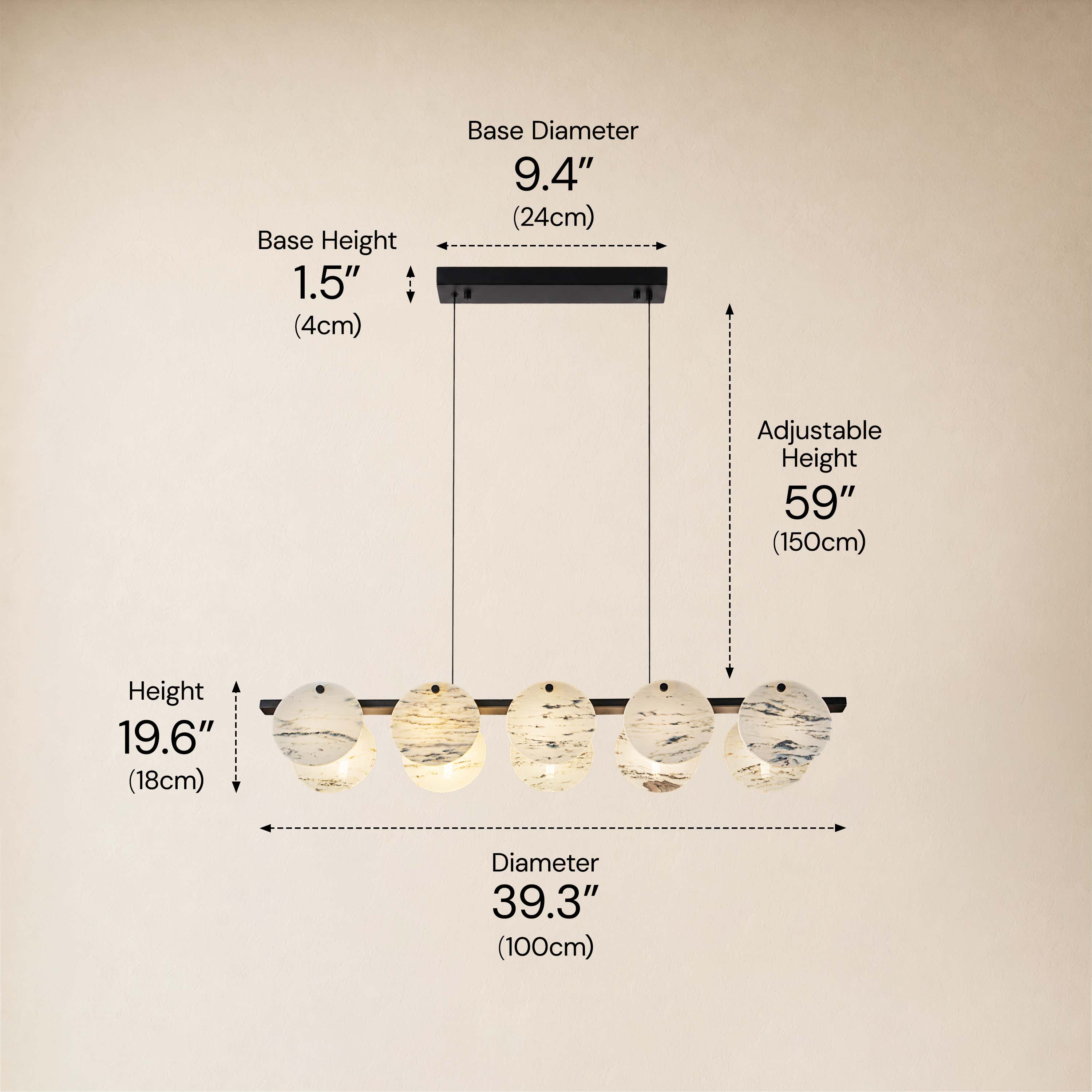 Pietra White Alabaster Round Disc Linear Chandelier 39.3"W