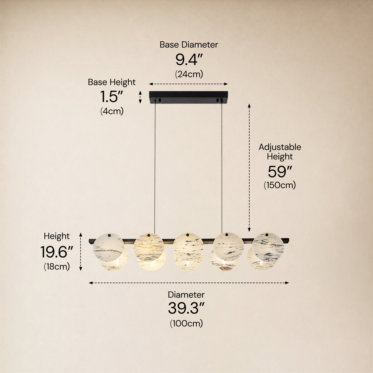 Pietra White Ink Marble Round Disc Linear Chandelier 39.3"W