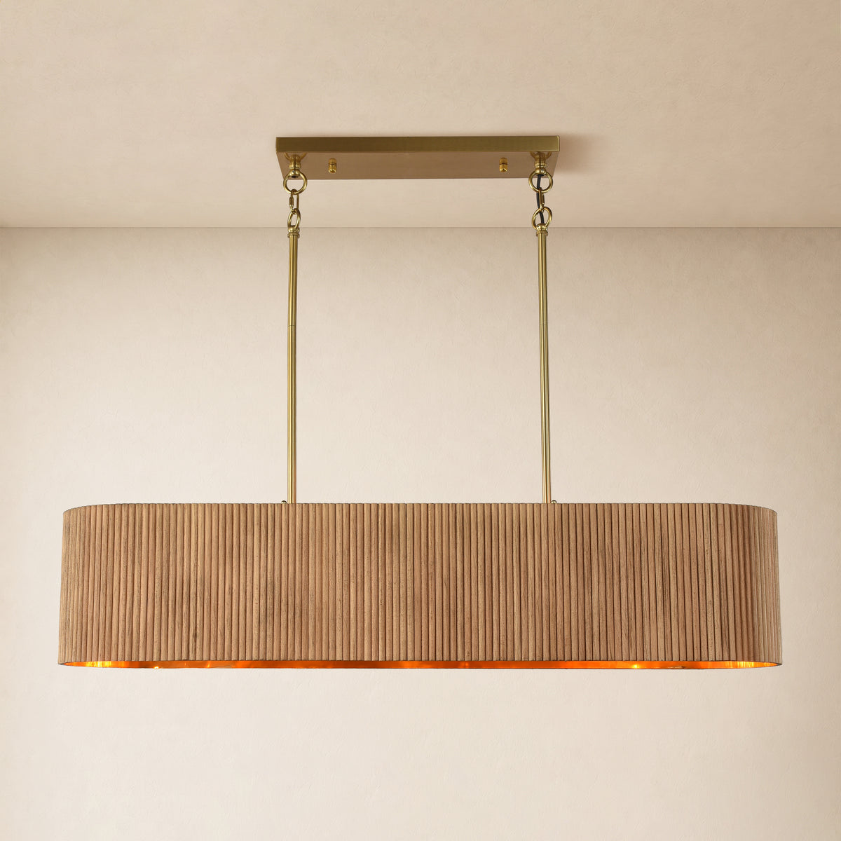 Eldwyne Oak Ribbed Rectangular Chandelier 43.5"W
