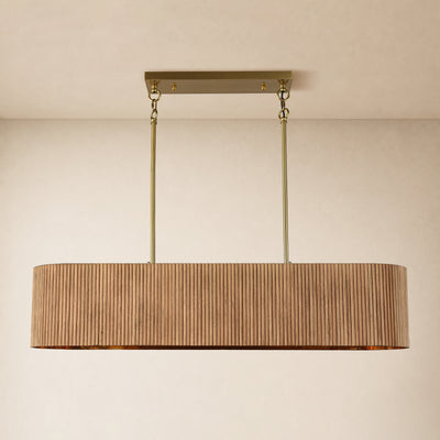 Eldwyne Oak Ribbed Rectangular Chandelier 43.5"W