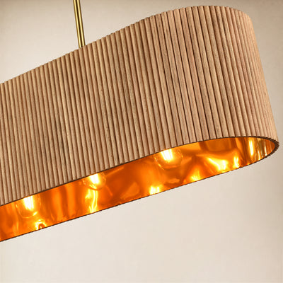 Eldwyne Oak Ribbed Rectangular Chandelier 43.5"W