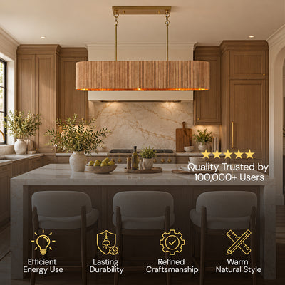 Eldwyne Oak Ribbed Rectangular Chandelier 43.5"W #_First_#
