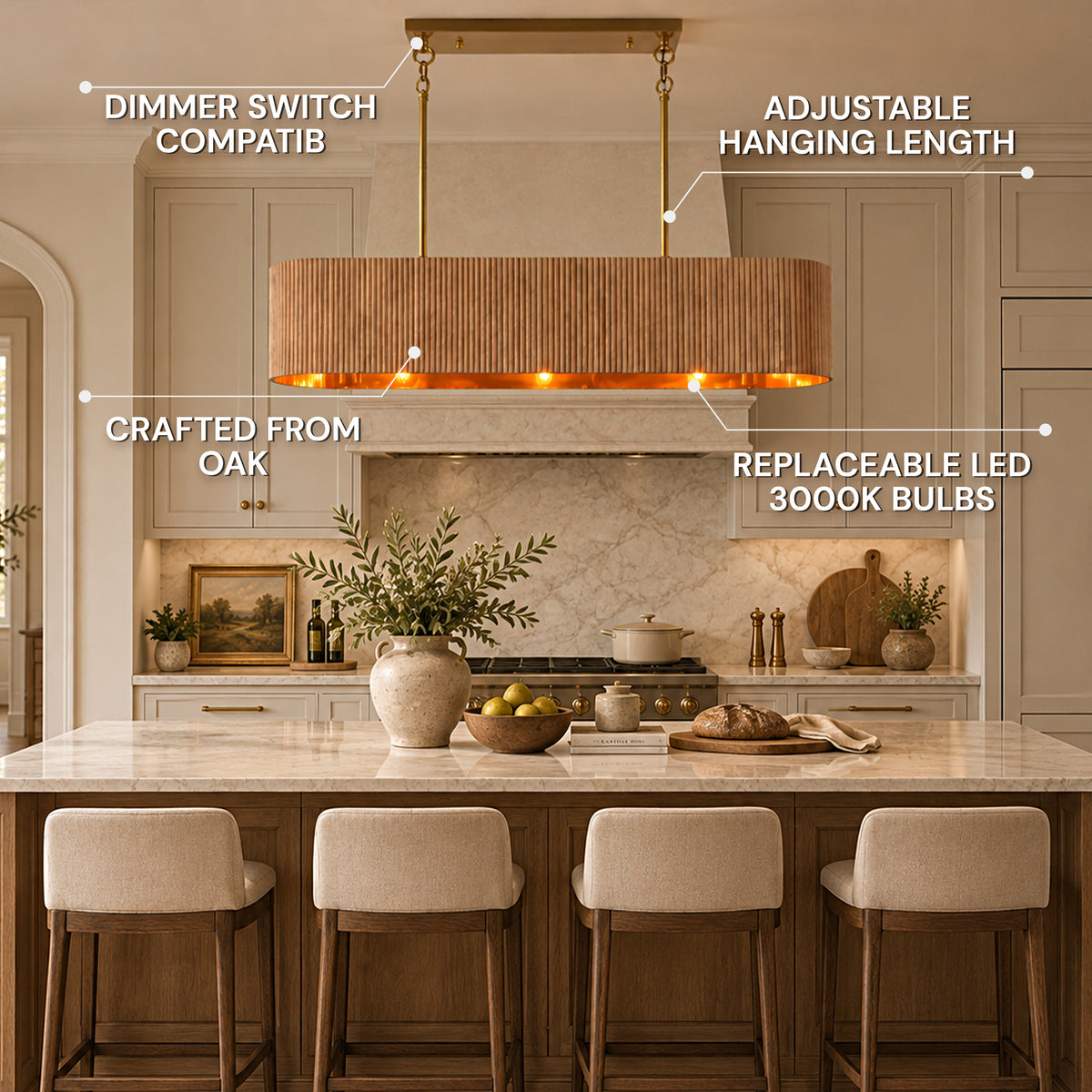 Eldwyne Oak Ribbed Rectangular Chandelier 43.5"W