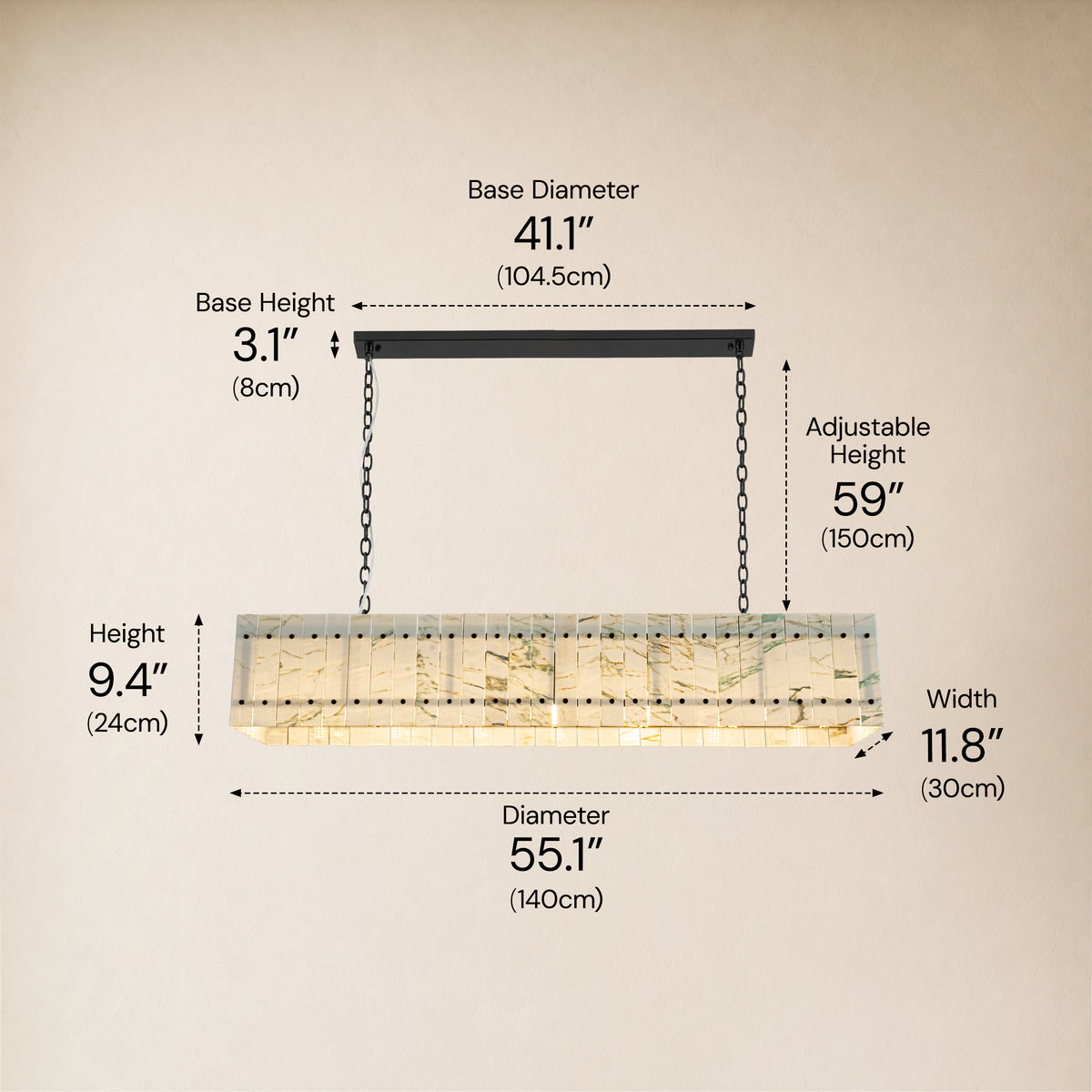 Pietra Quartzite Rectangular Chandelier 55.1"W