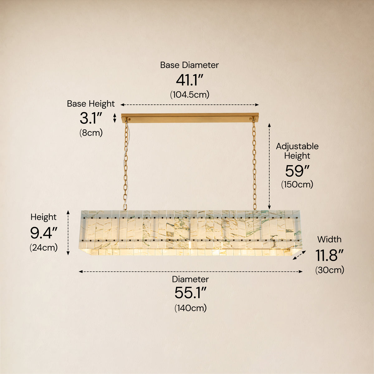 Pietra Quartzite Rectangular Chandelier 55.1"W
