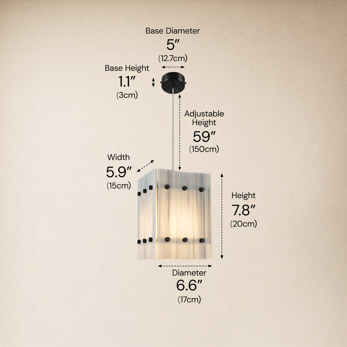 Pietra White Marble Box Pendant Light 6.6"W