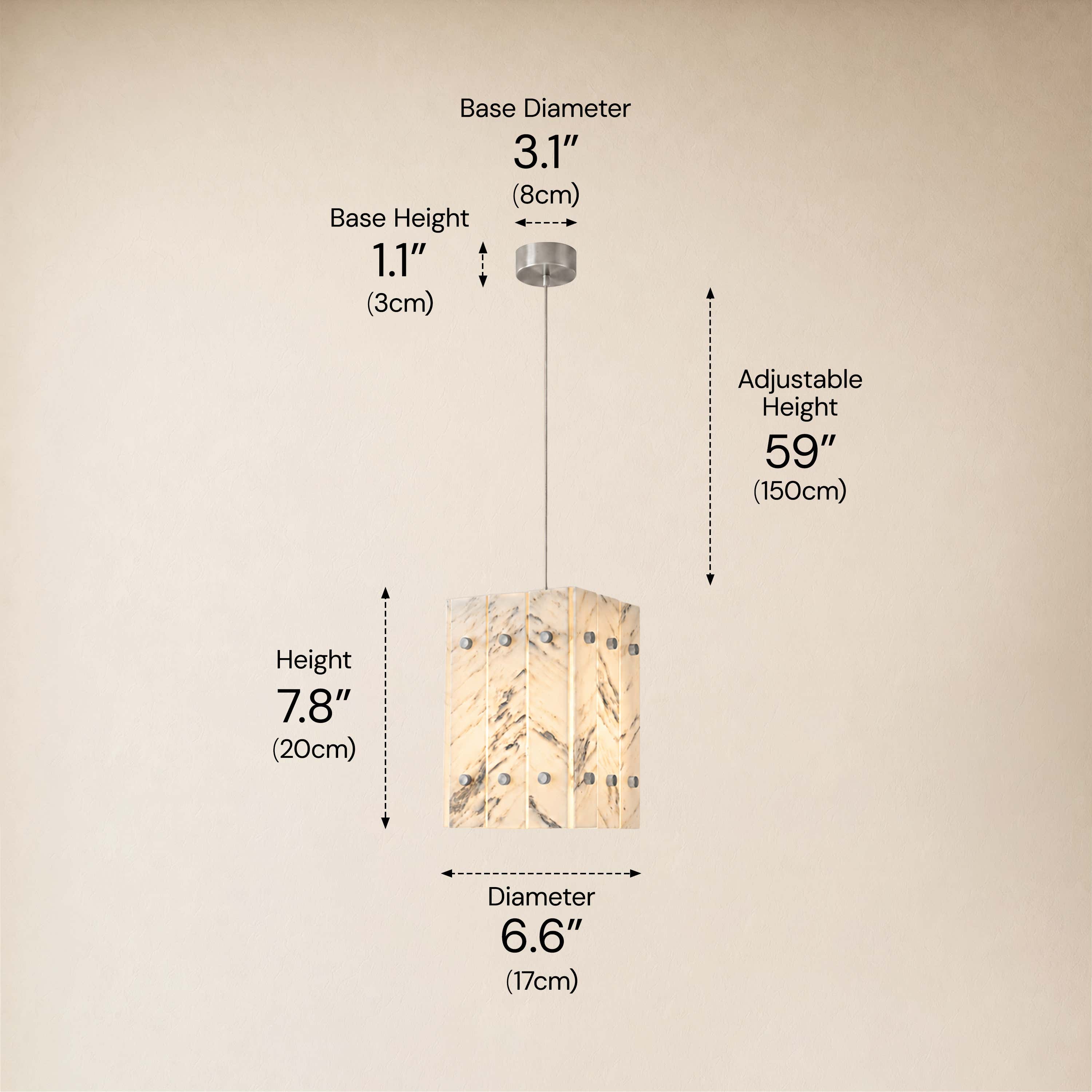 Pietra Quartz Box Pendant 6.6"W