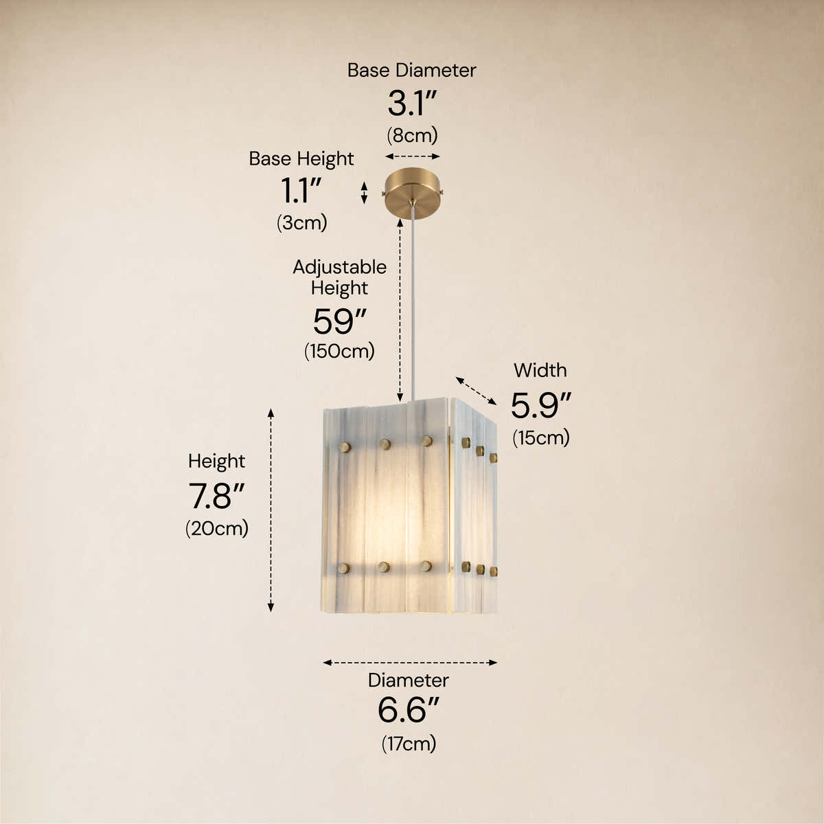 Pietra White Marble Box Pendant Light 6.6"W dimensions 1