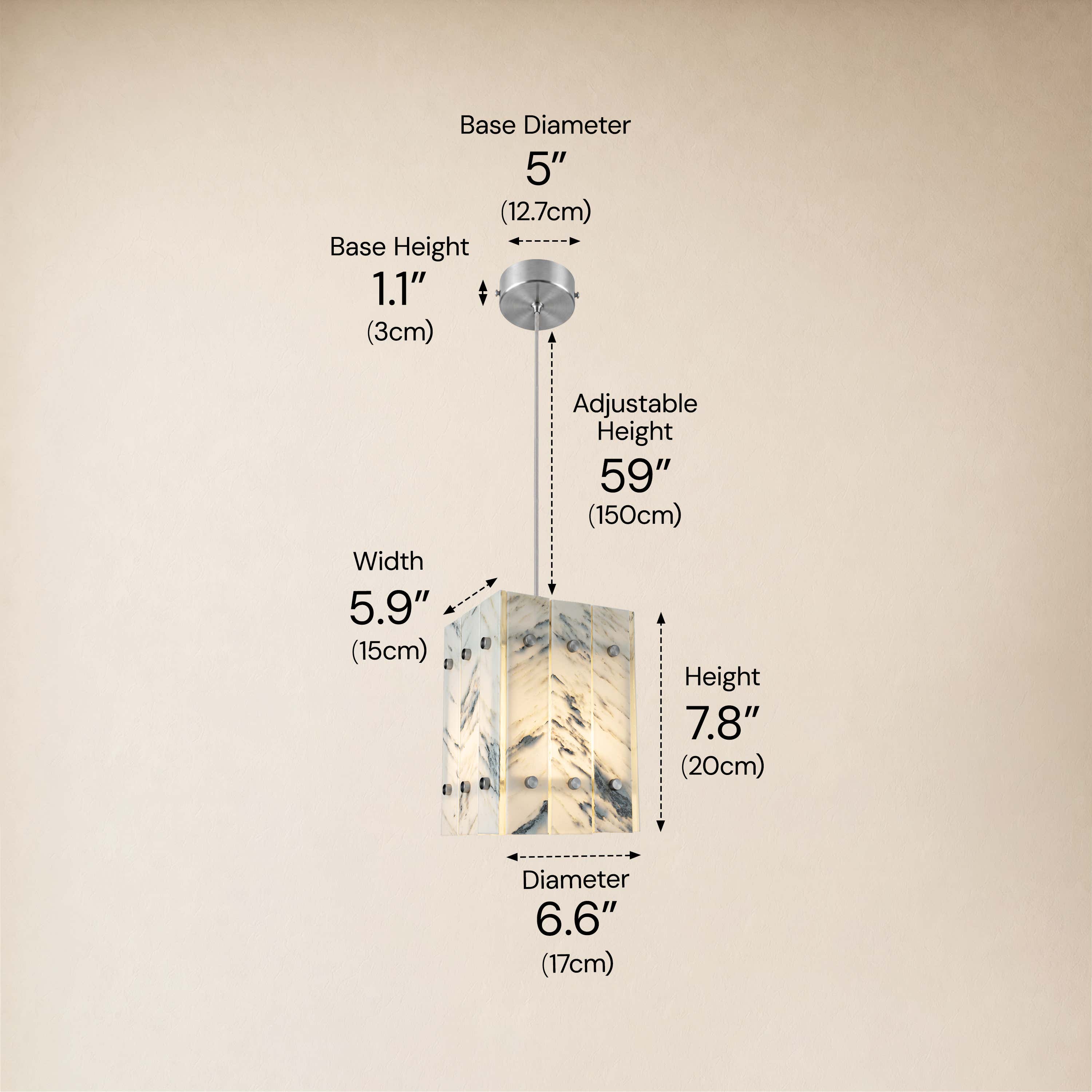 Pietra Quartz Box Pendant 6.6"W