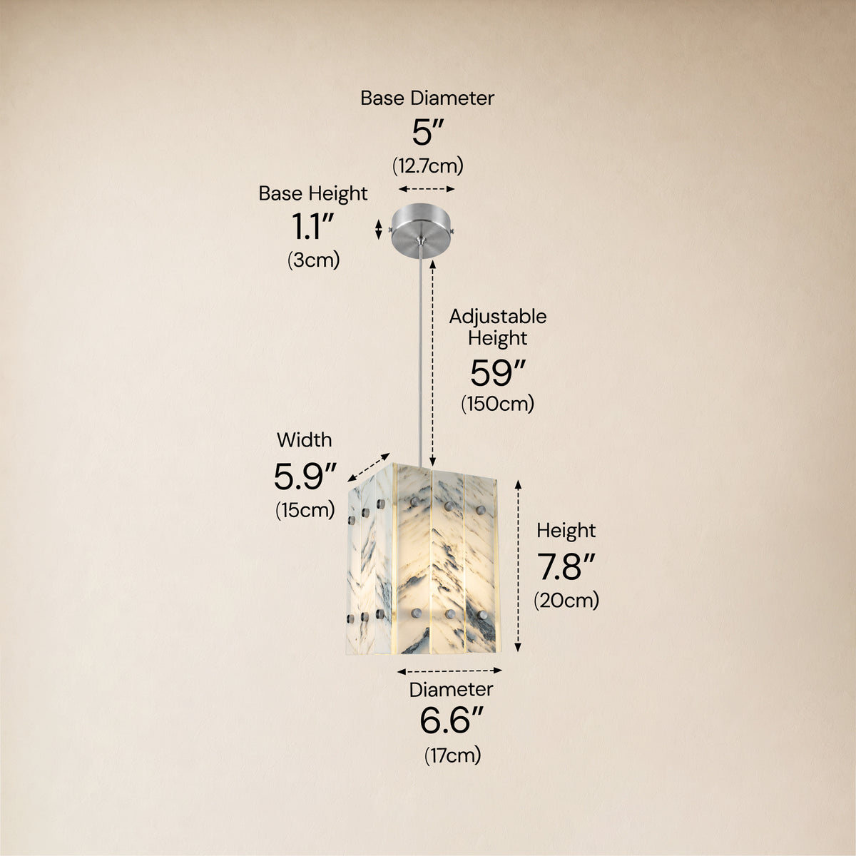 Pietra Quartz Box Pendant 6.6"W