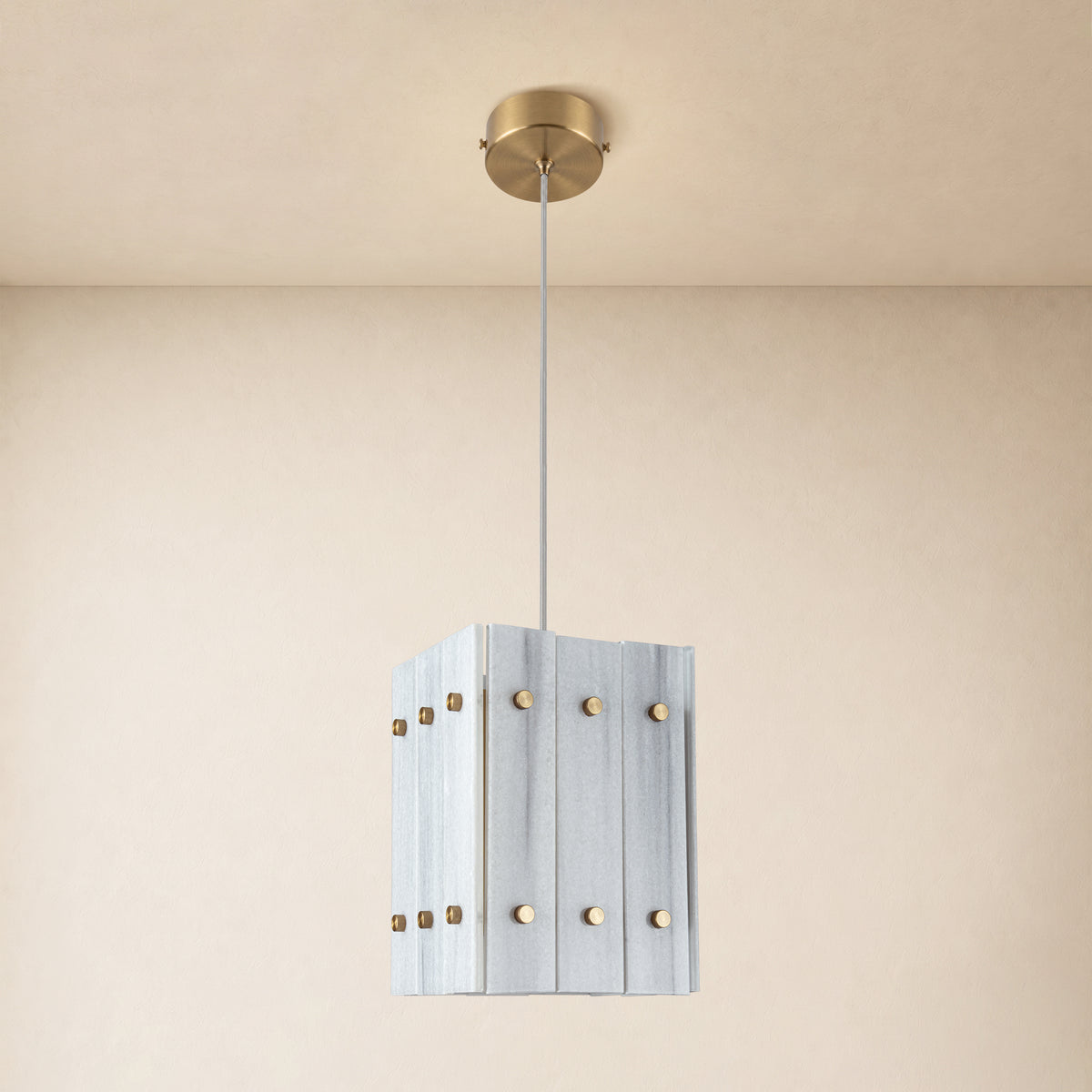 Pietra White Marble Box Pendant Light 6.6"W