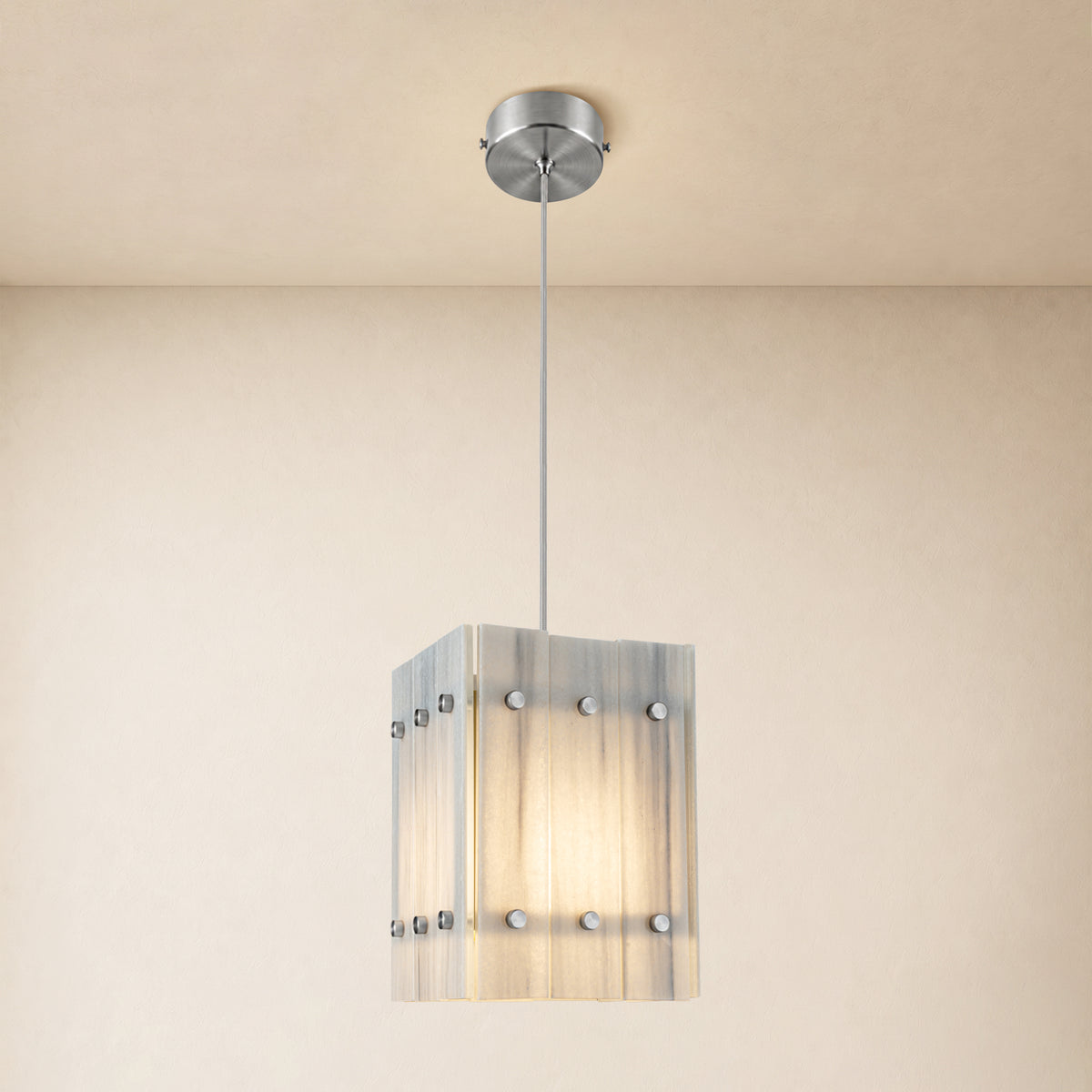 Pietra White Marble Box Pendant Light 6.6"W