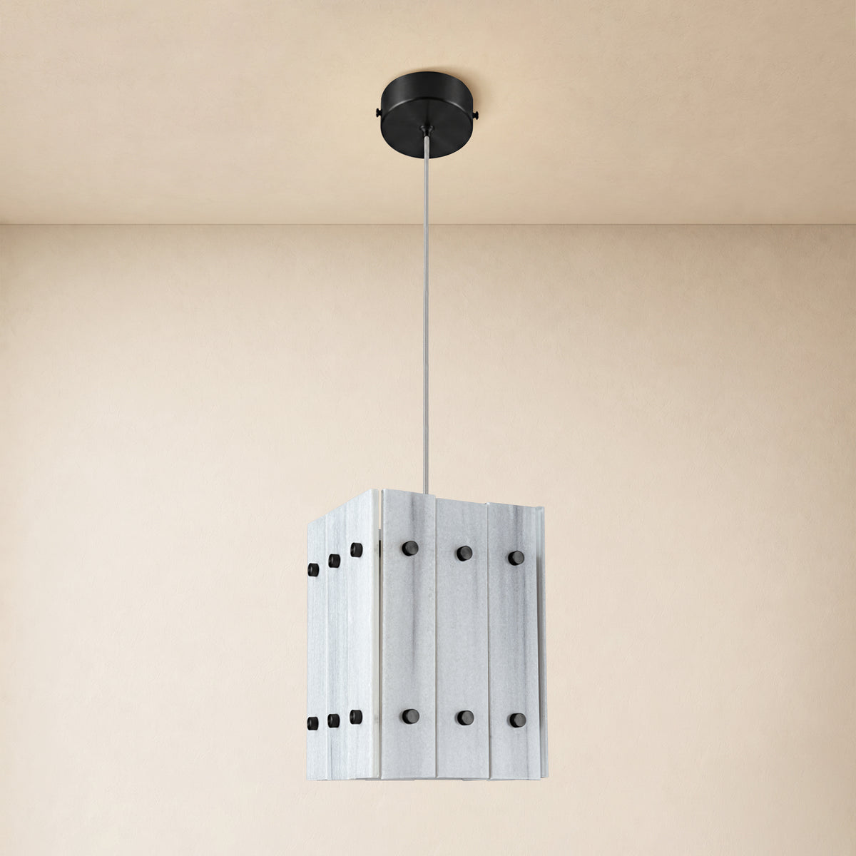 Pietra White Marble Box Pendant Light 6.6"W