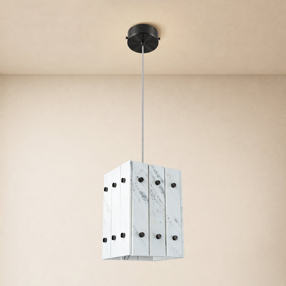 Pietra White Stone Box Pendant 6.6"W