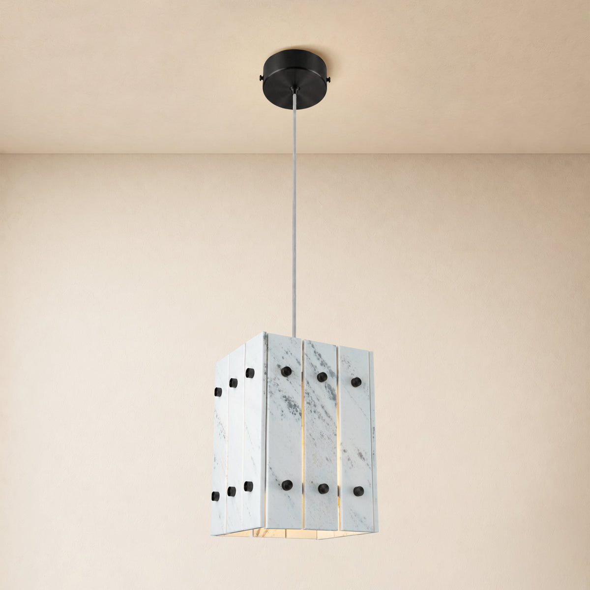 Pietra White Stone Box Pendant 6.6"W
