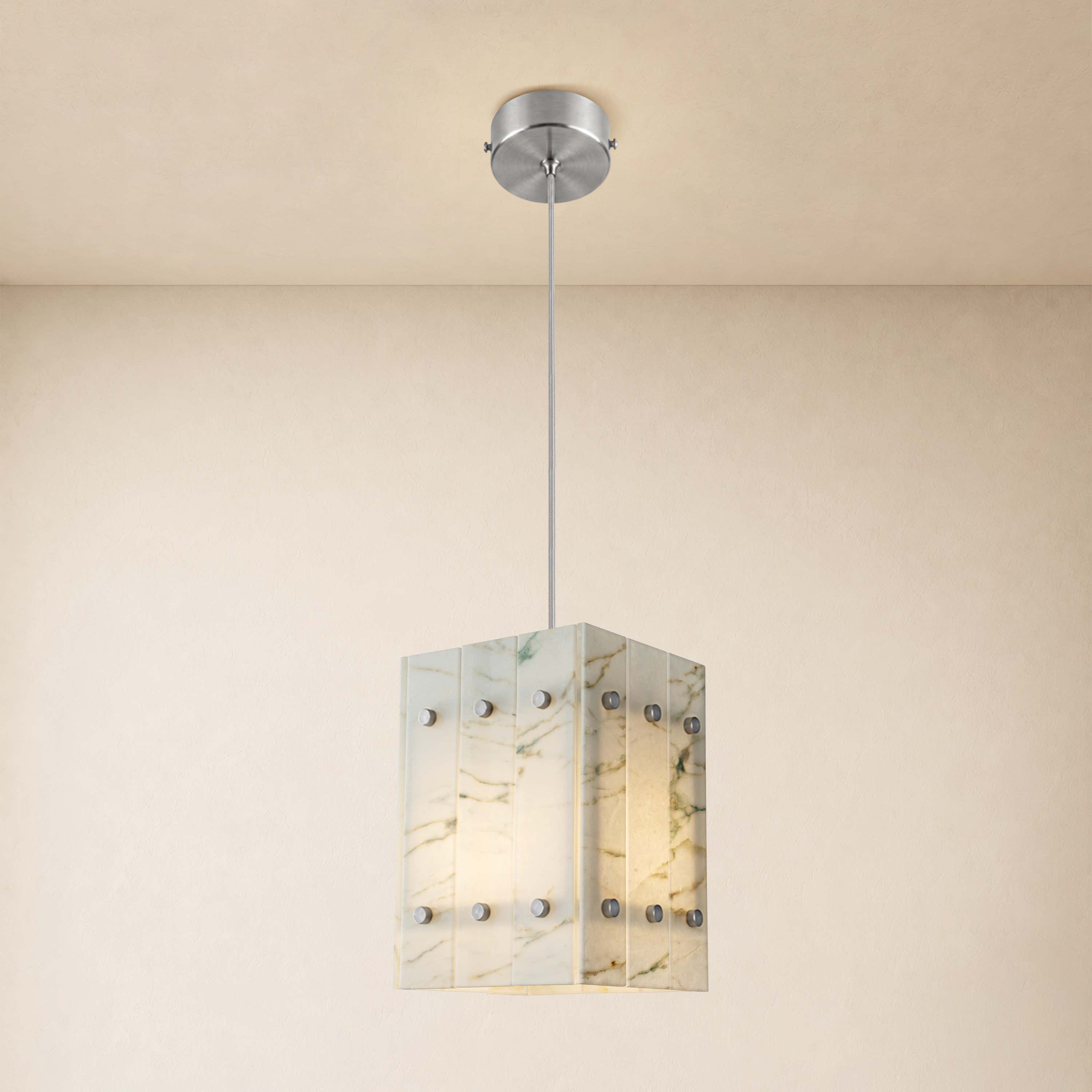 Pietra Green Marble Box Pendant 6.6"W