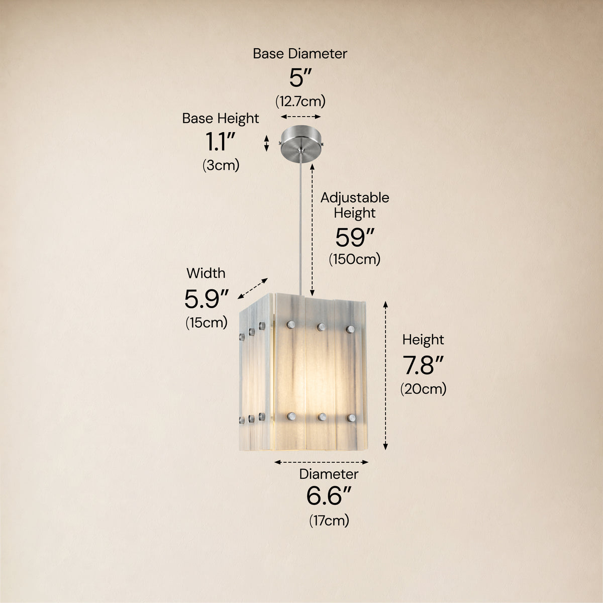 Pietra White Marble Box Pendant Light 6.6"W