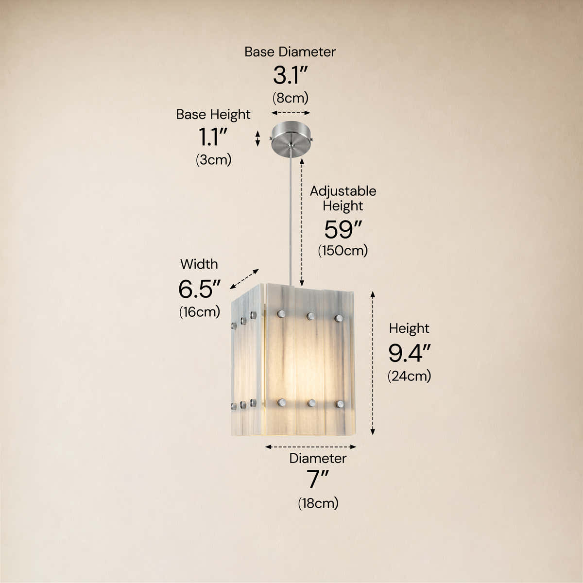 Pietra Dream White Marble Box Pendant Light 6.6"W dimensions 2