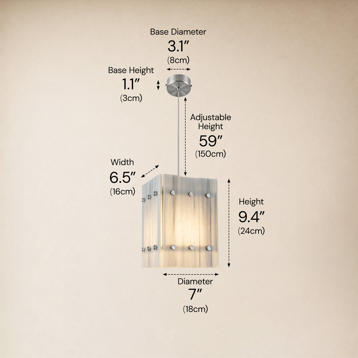 Pietra Dream White Marble Box Pendant Light 6.6"W