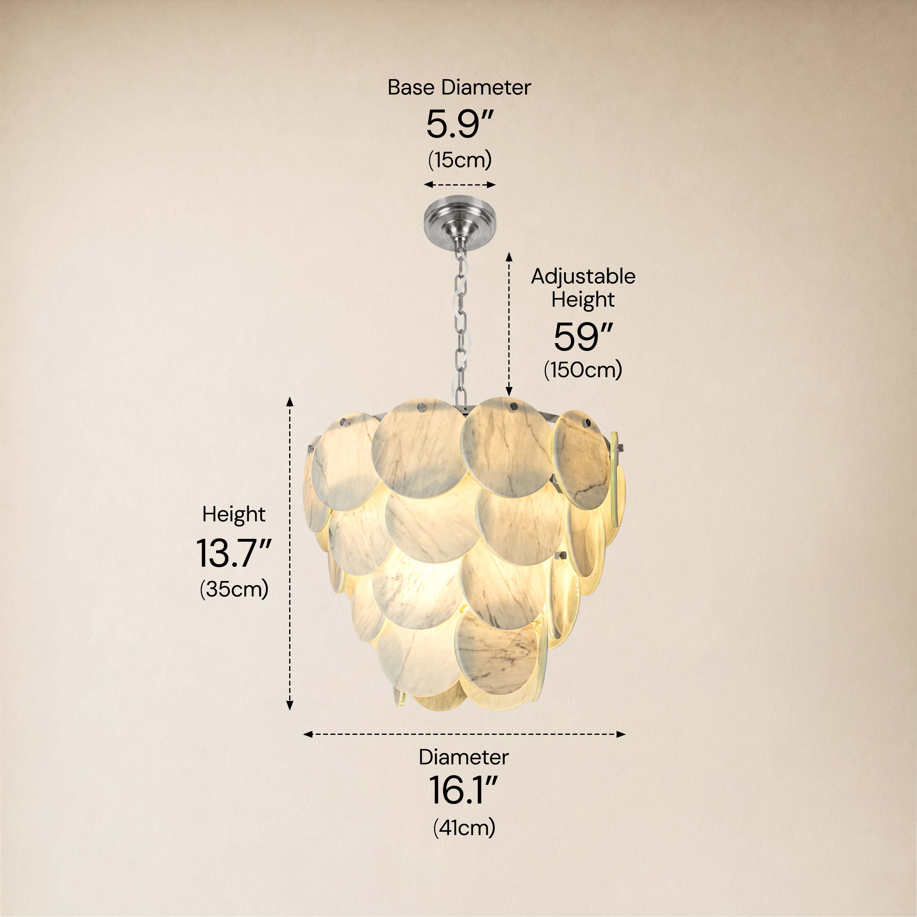 Pietra White Marble Round Disc Pendant 16.1"D