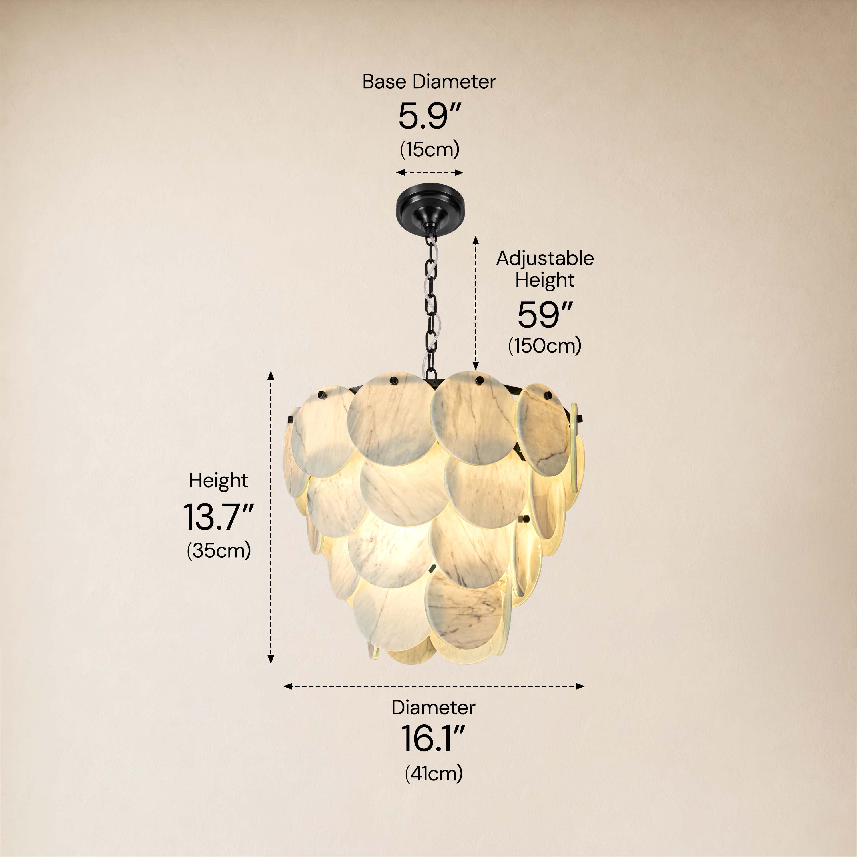 Pietra White Marble Round Disc Pendant 16.1"D