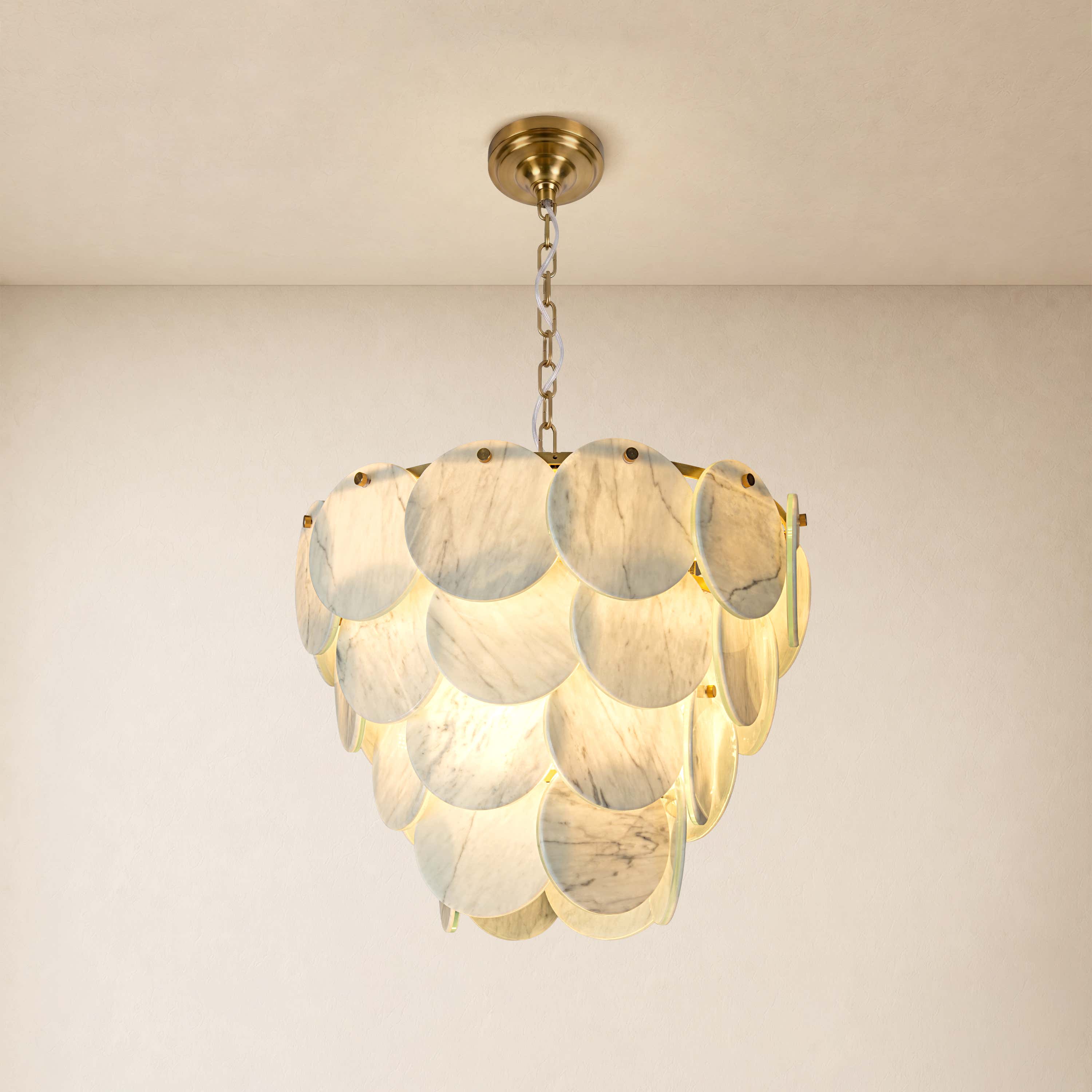 Pietra White Marble Round Disc Pendant 16.1"D
