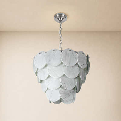 Pietra White Marble Round Disc Pendant 16.1"D