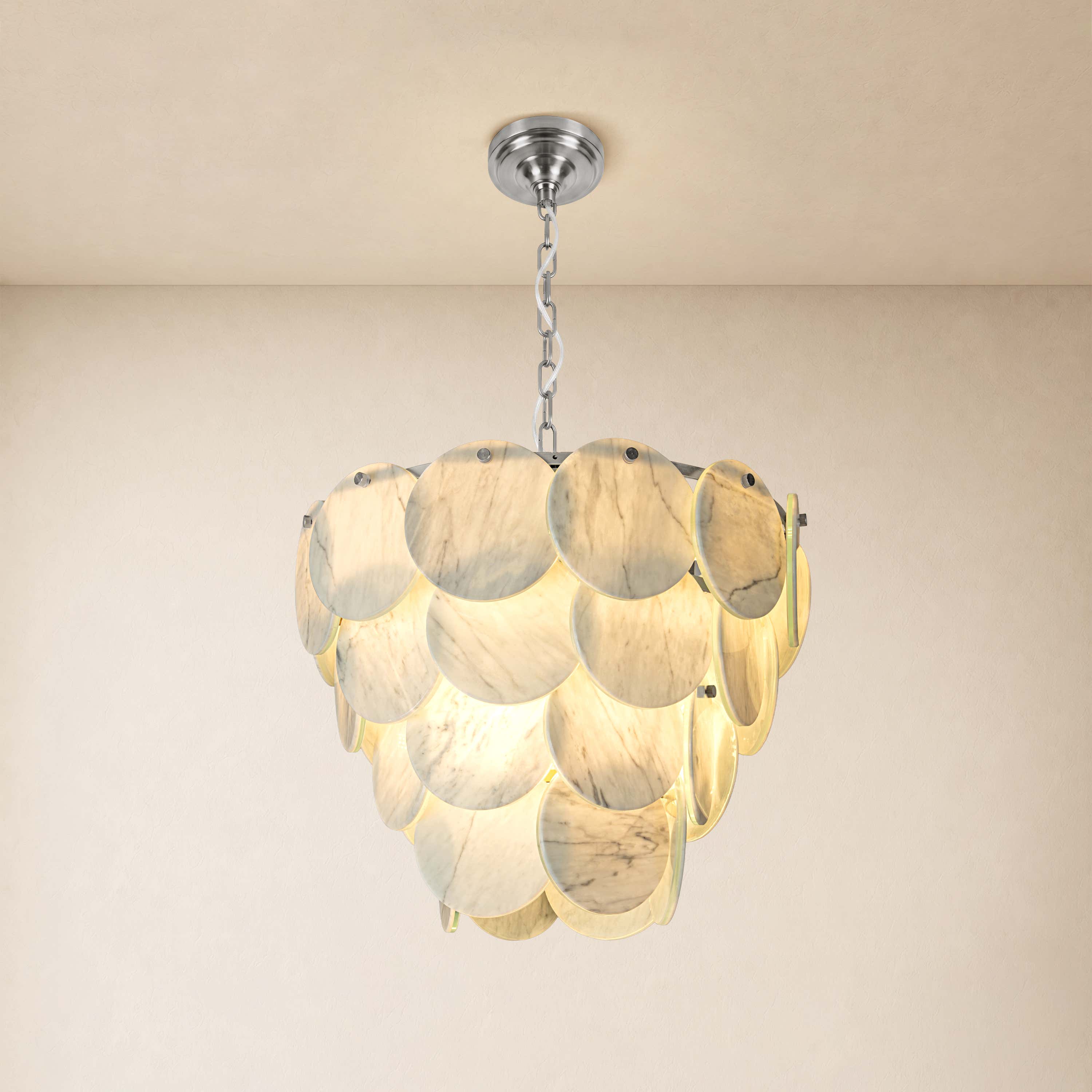 Pietra White Marble Round Disc Pendant 16.1"D
