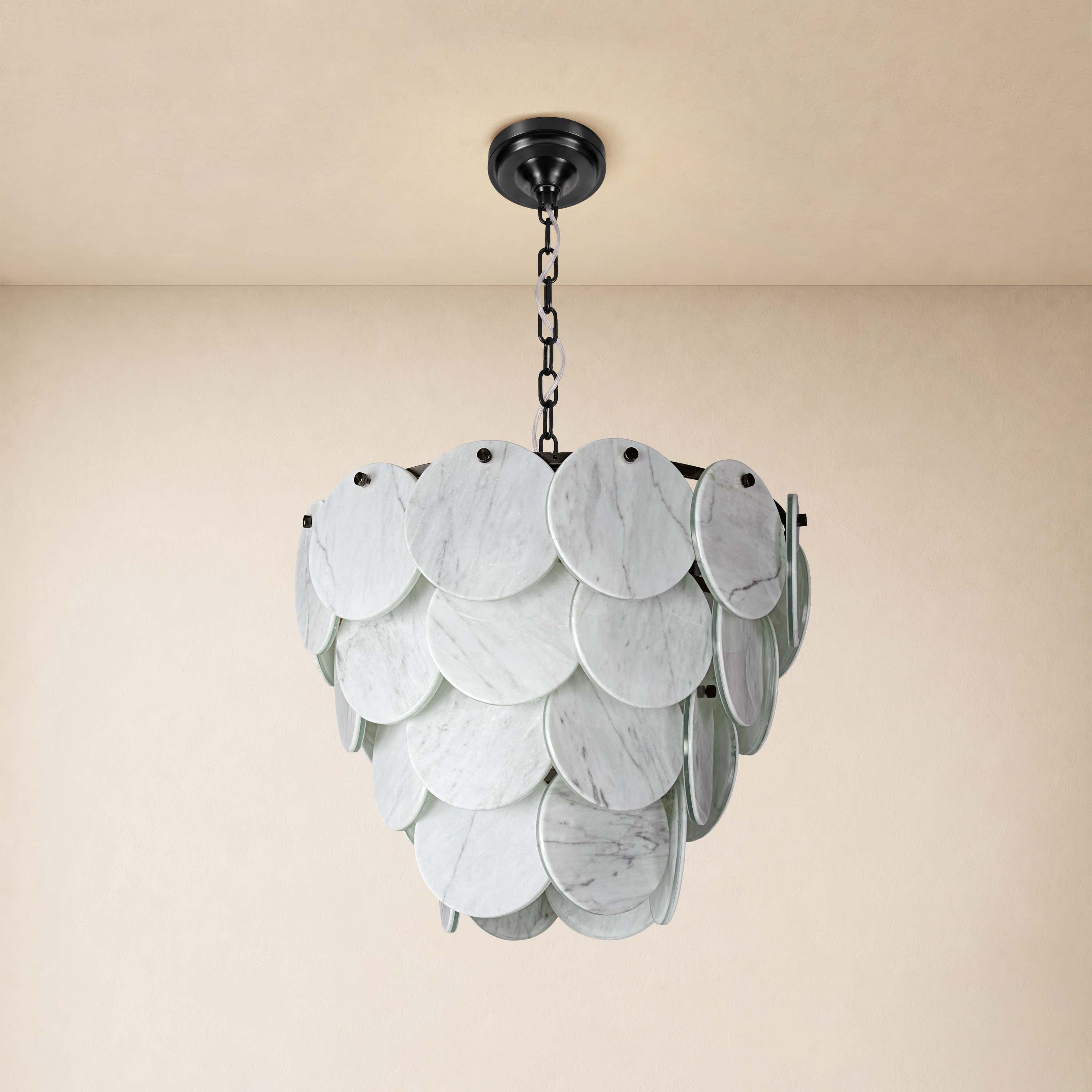 Pietra White Marble Round Disc Pendant 16.1"D