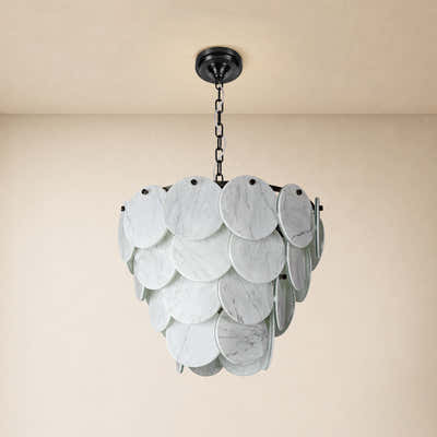 Pietra White Marble Round Disc Pendant 16.1"D