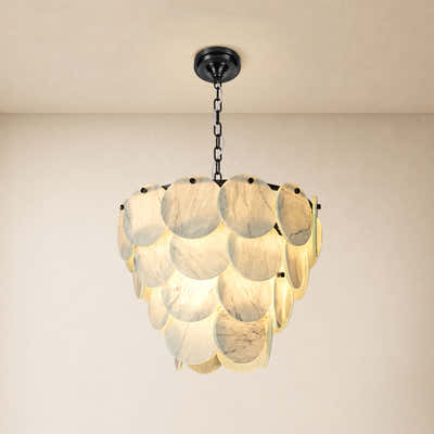Pietra White Marble Round Disc Pendant 16.1"D
