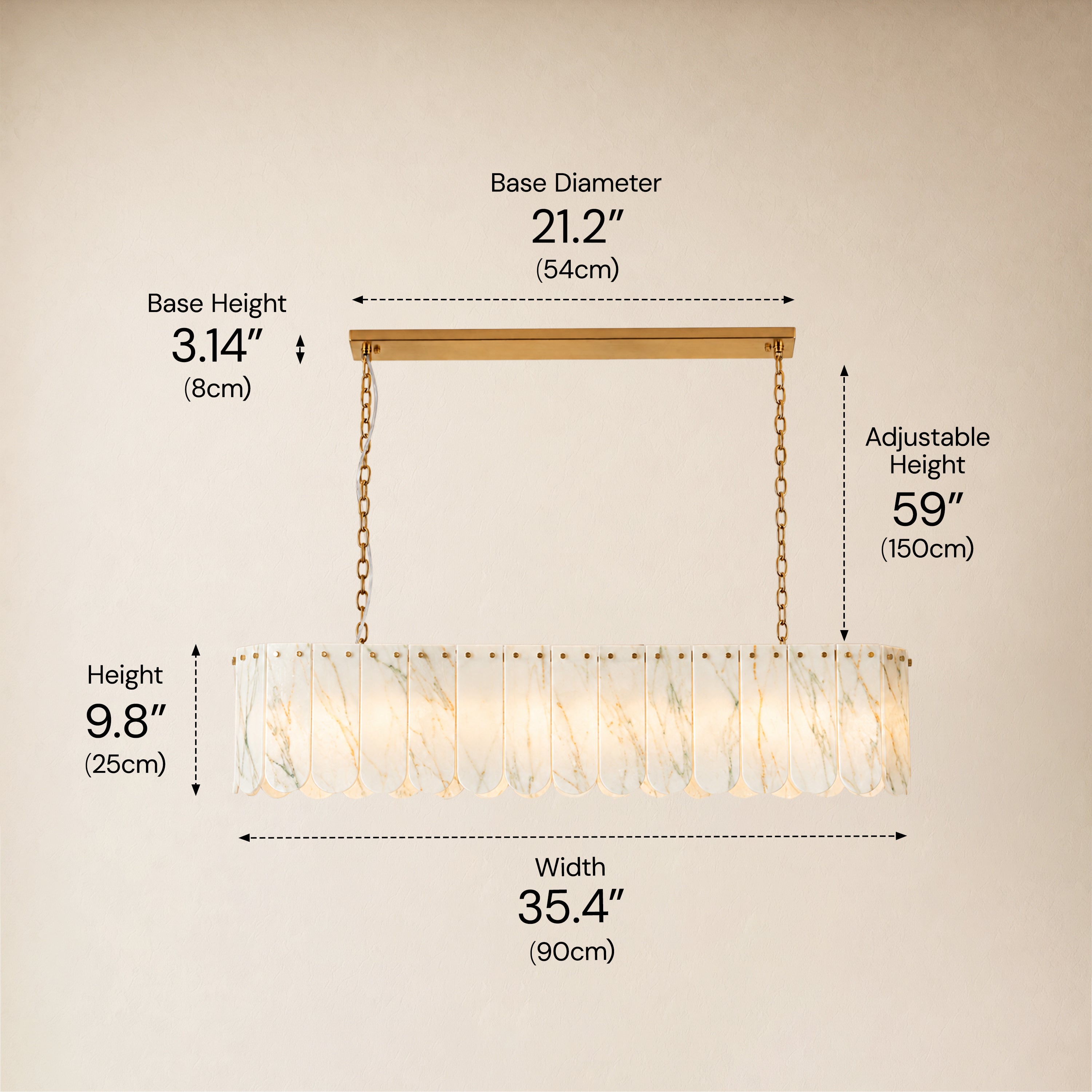 Pietra White Quartzite Linear Panel Chandelier 35.4"W