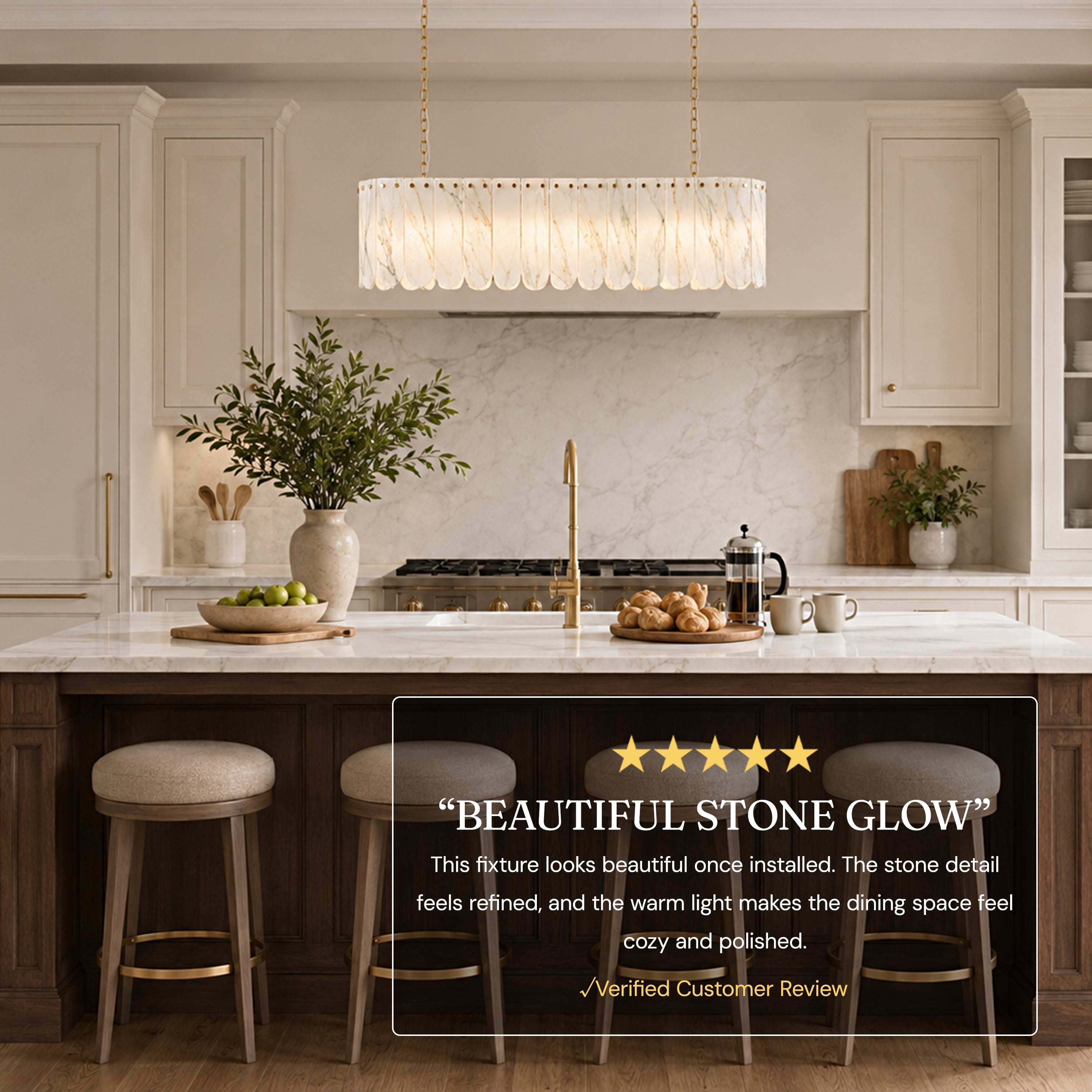Pietra White Quartzite Linear Panel Chandelier 35.4"W