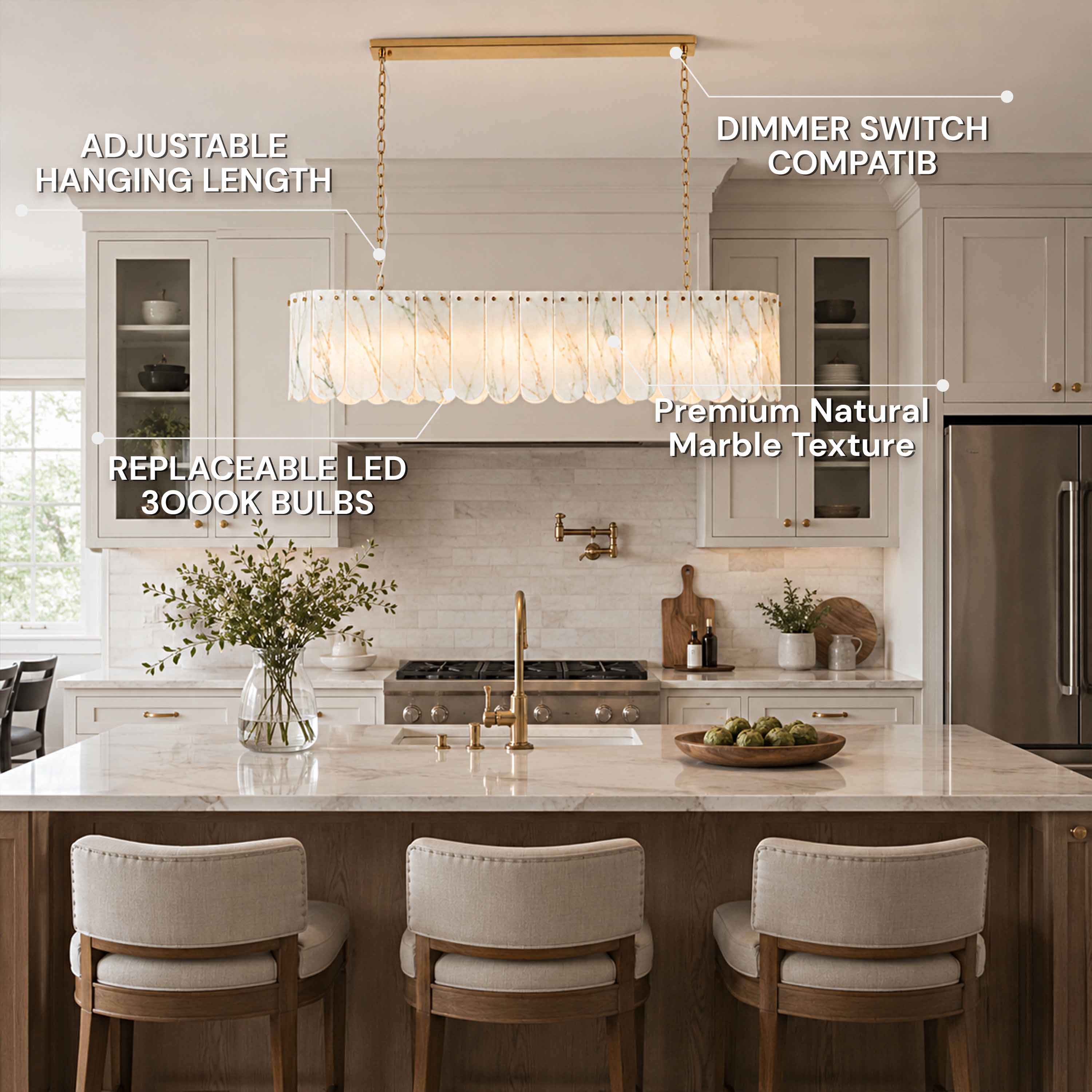 Pietra White Quartzite Linear Panel Chandelier 35.4"W