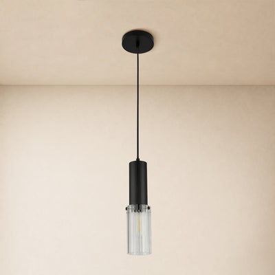 Briar Ribbed Glass Cylinder Pendant 12"H