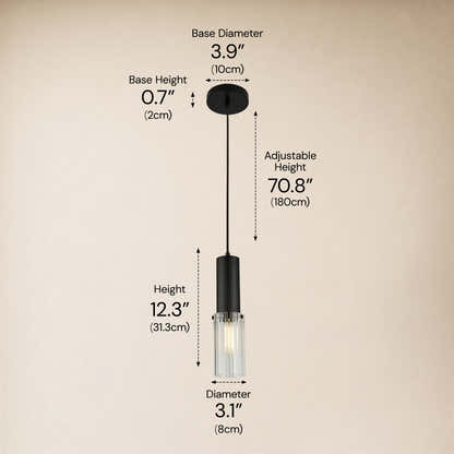 Briar Ribbed Glass Cylinder Pendant 12"H