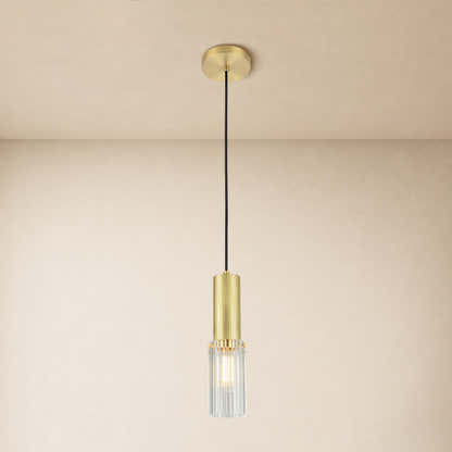 Briar Ribbed Glass Cylinder Pendant 12"H