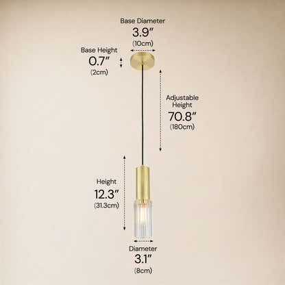 Briar Ribbed Glass Cylinder Pendant 12"H
