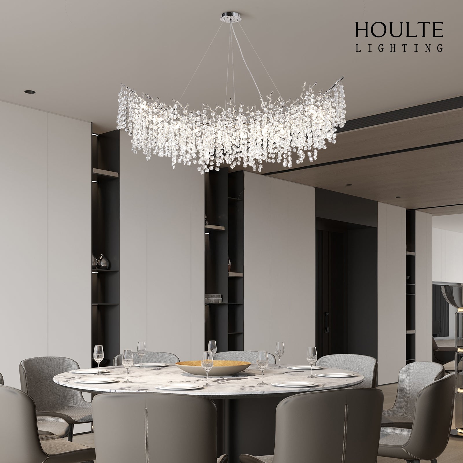 Lustre Branches Crystal Rectangular Chandelier 55"L