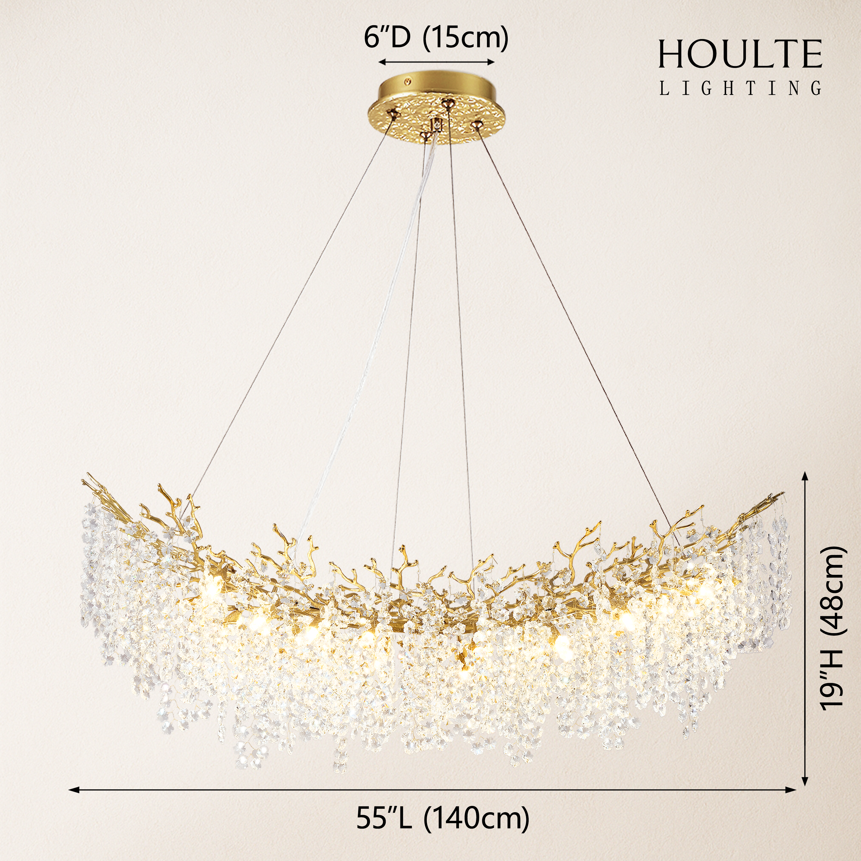 Lustre Branches Crystal Rectangular Chandelier 55"L