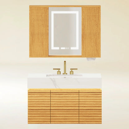 Isla Oak Bathroom Wall Mirror And Vanity Set