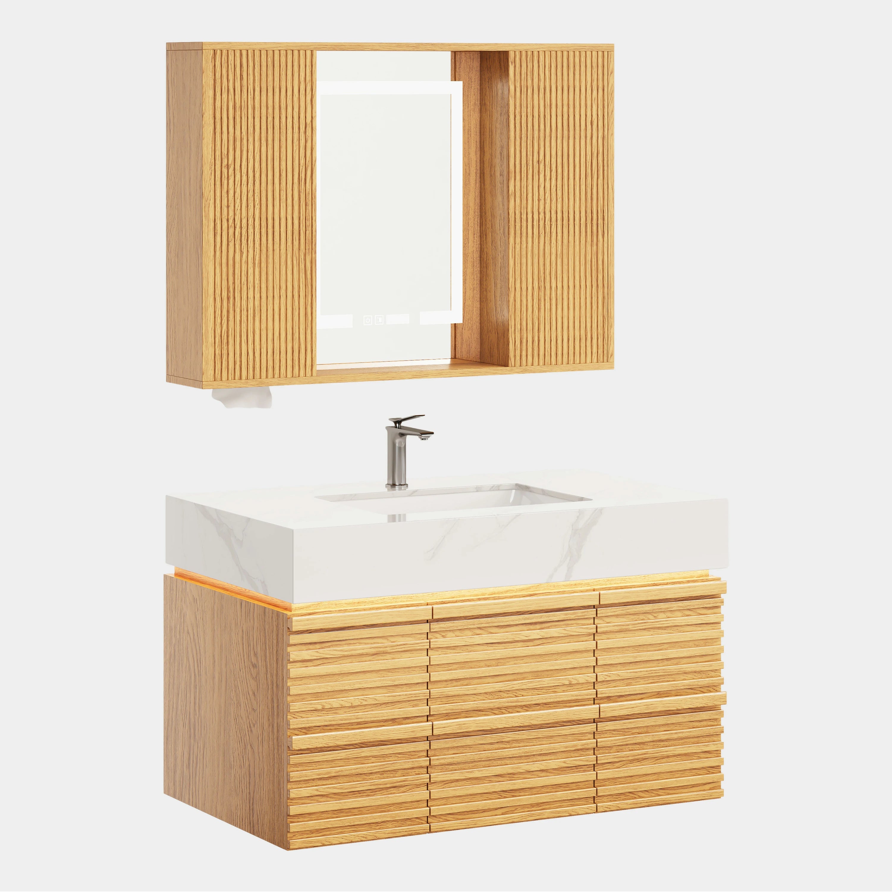 Isla Oak Bathroom Wall Mirror And Vanity Set