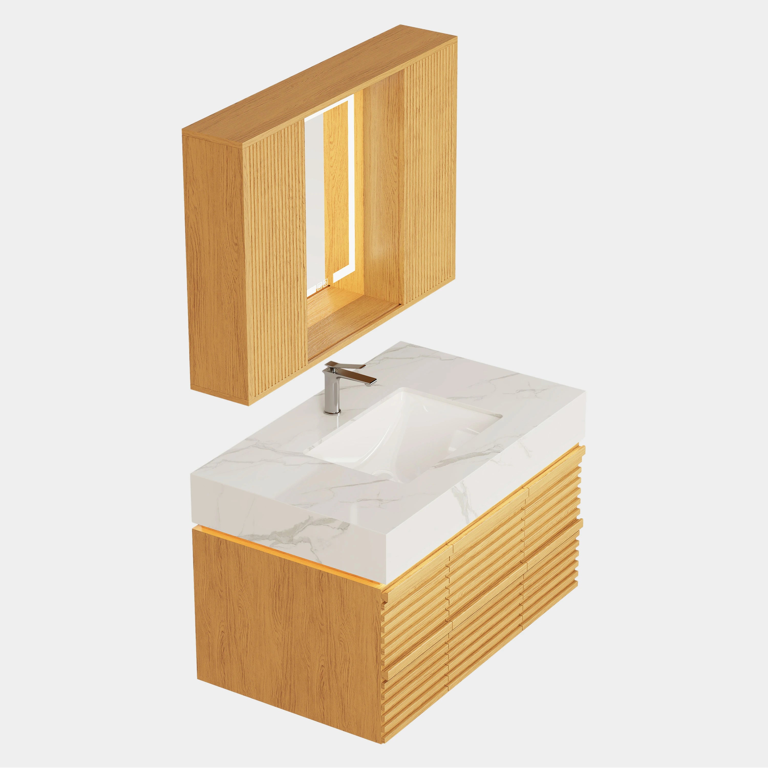 Isla Oak Bathroom Wall Mirror And Vanity Set