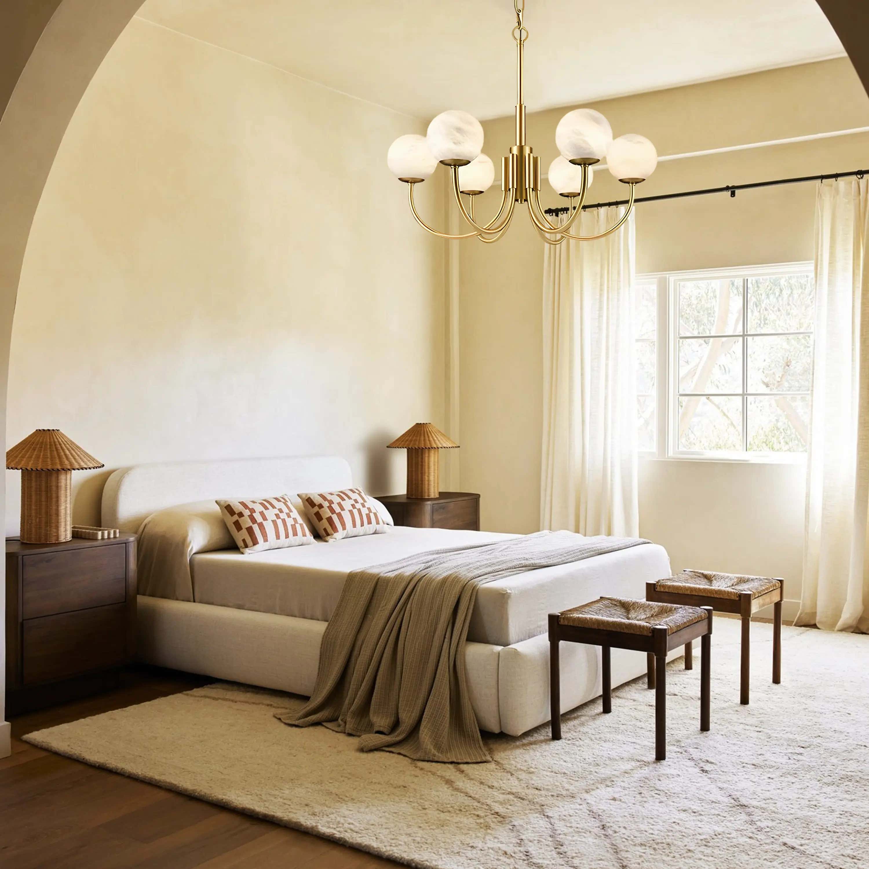 Modern Alabaster Round Art Chandelier 25.6"D#Finish_Gold