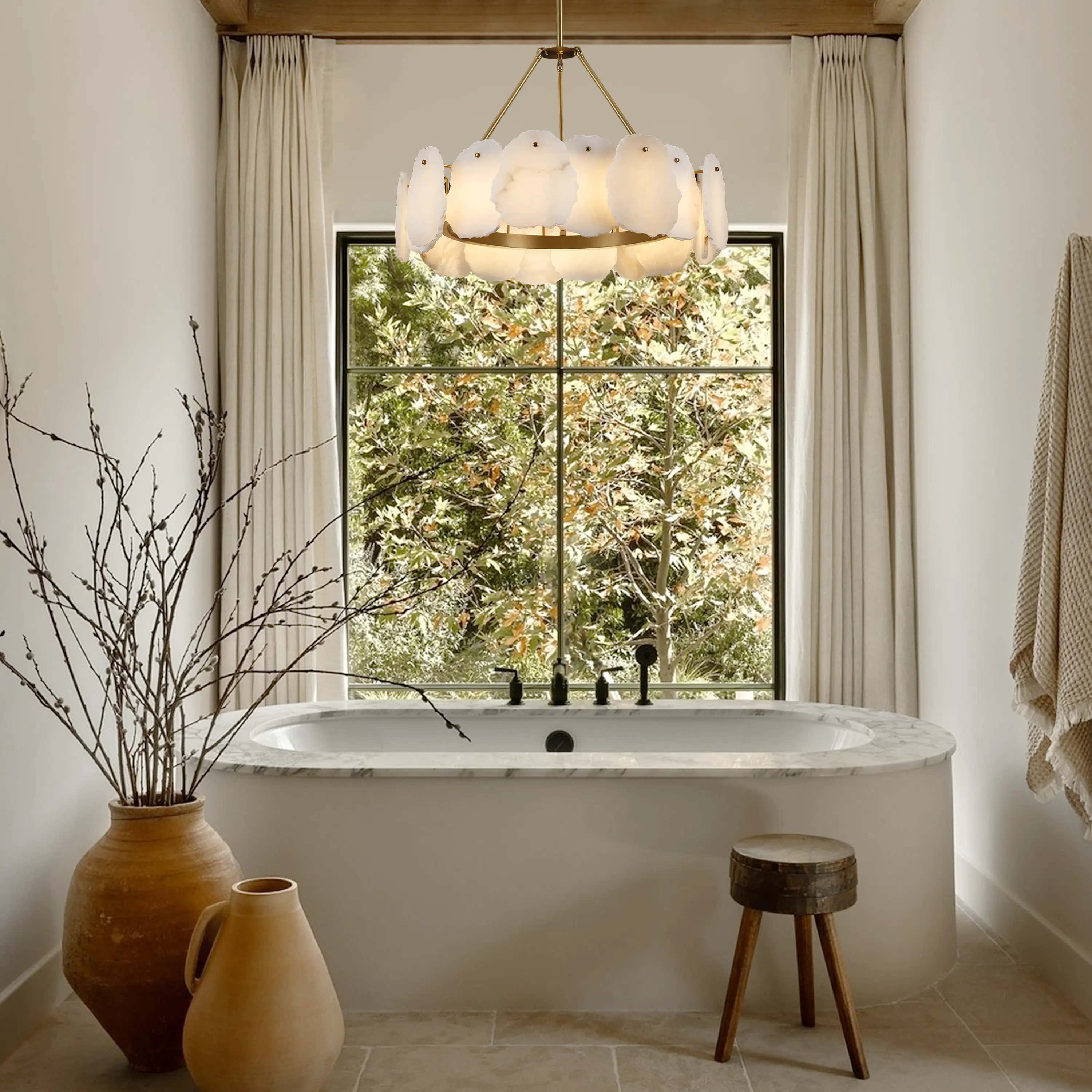 Moira Alabaster Round Chandelier 24"D#Finish_Gold