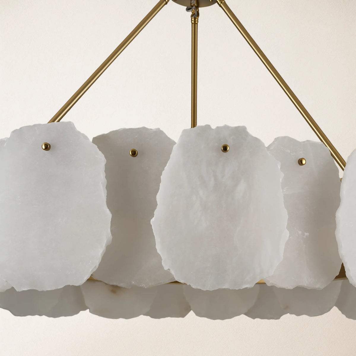 Close-up of alabaster chandelier stone texture and warm diffusion