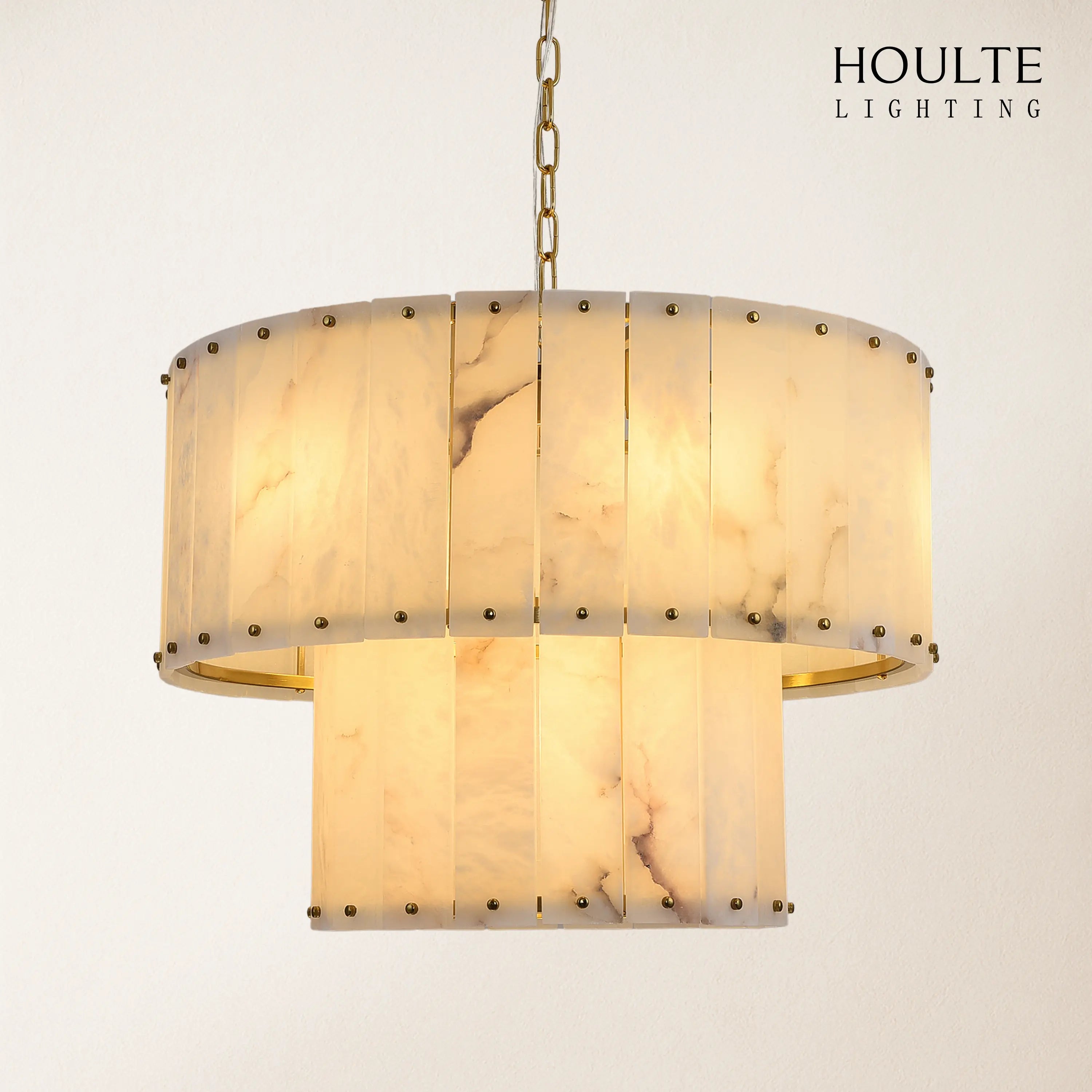 Nivislight Alabaster 2-Tier Round Chandelier 24"