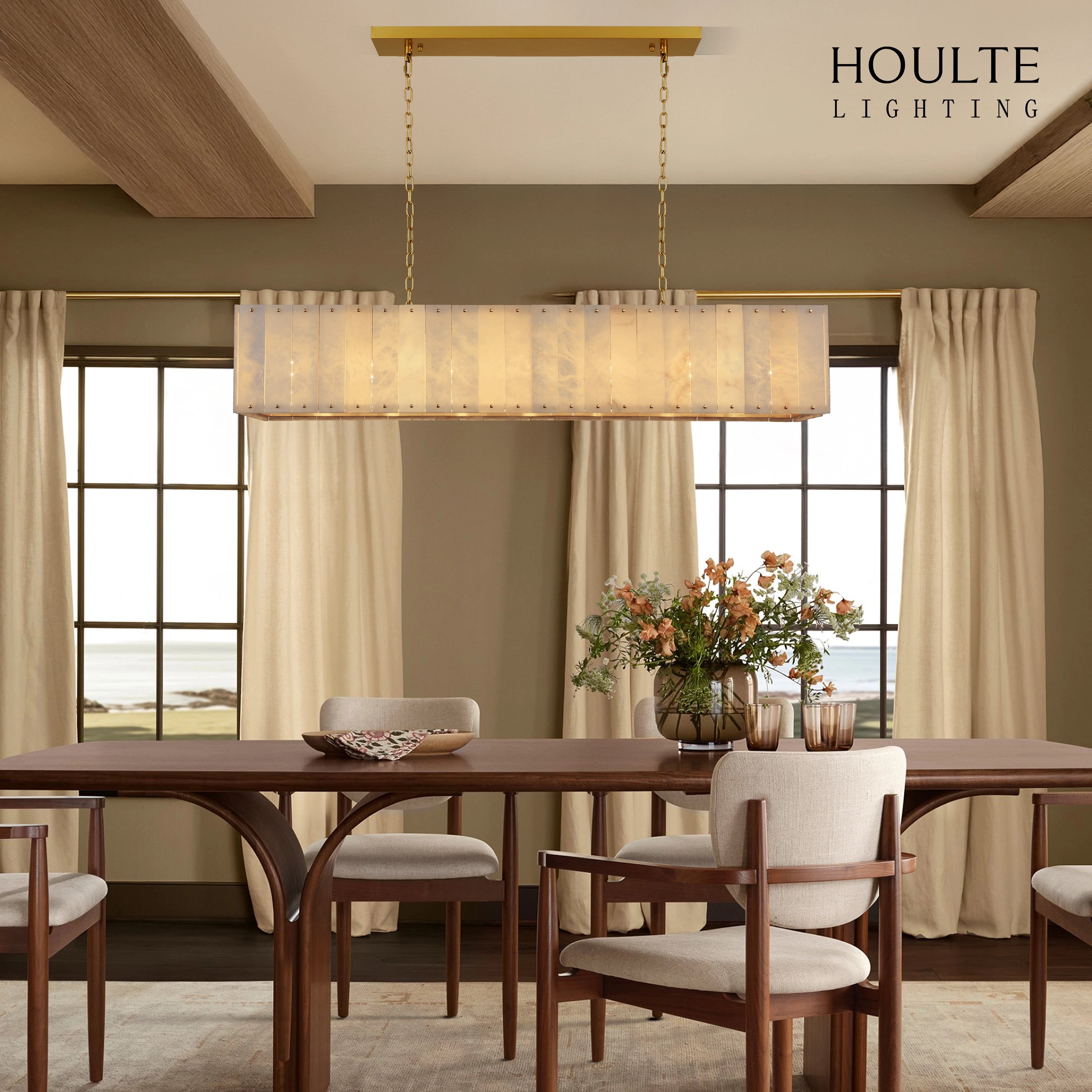 Nivislight Alabaster Rectangular Chandelier 55"