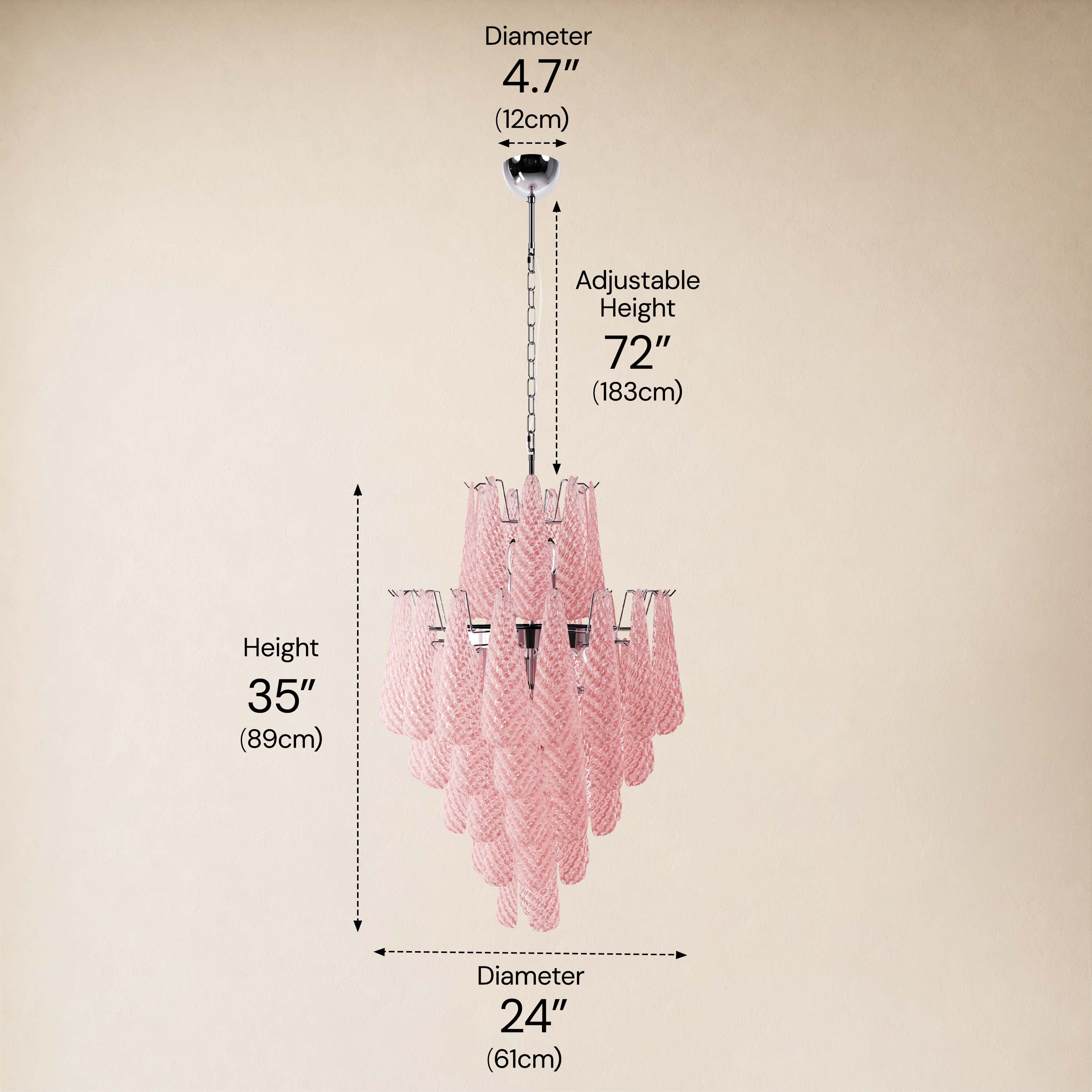 #Glass_Pink,Finish_Silver,Size_24" dimensions 5