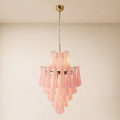 Veloria Murano Glass Leaf Tiered Chandelier 24"D